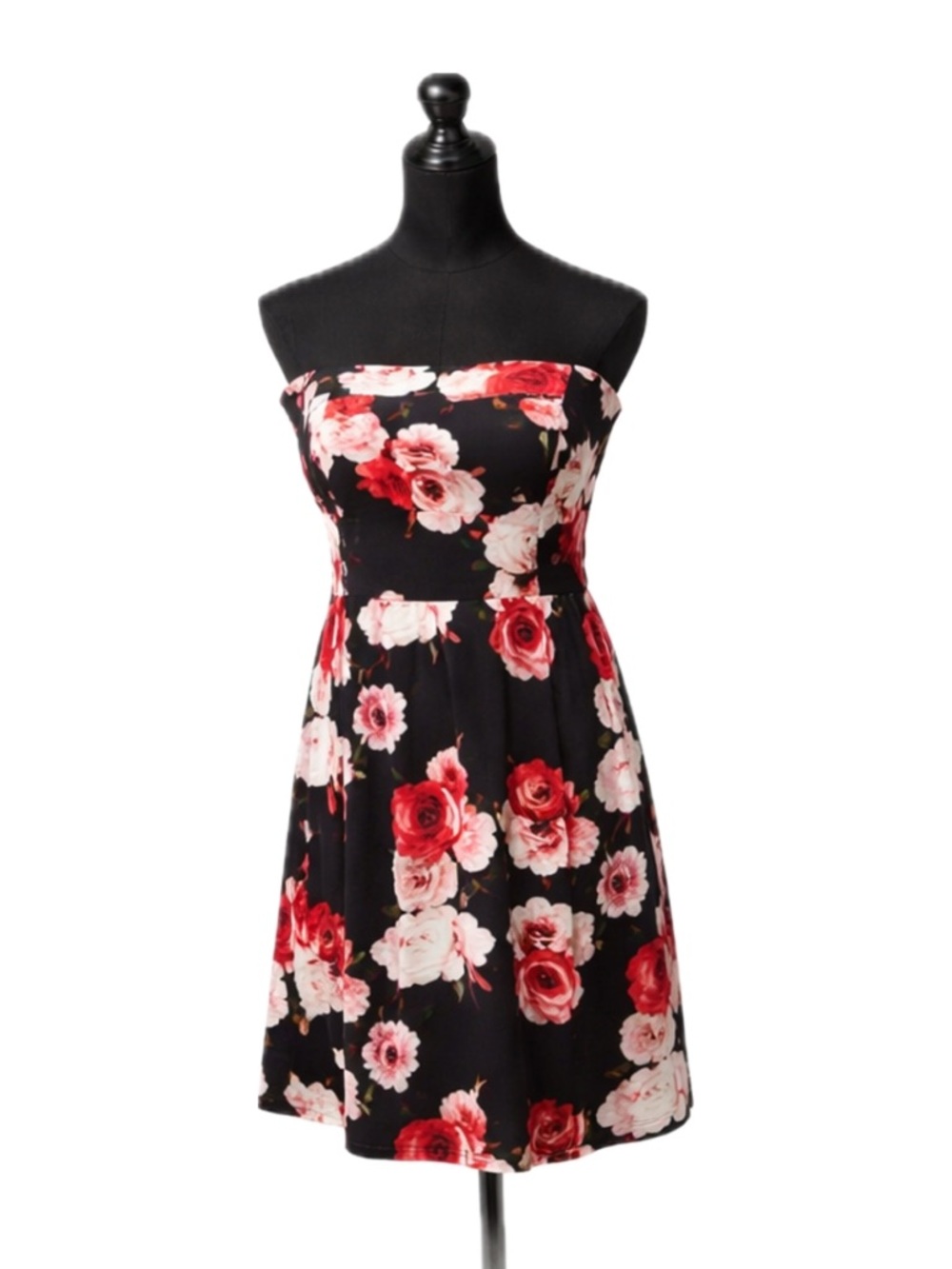 Vintage Strapless Floral Dress Charlotte Russe Red Black Mini Dress